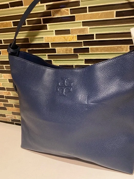 Tory Burch Thea Navy Blue Hobo Shoulder Bag - Picture 3 of 8